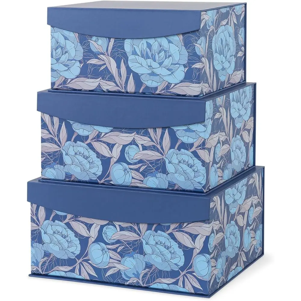 

Set of 3 Manor Blue Decorative Memory Boxes with Magnetic Lids for Organizing and Gift Storage