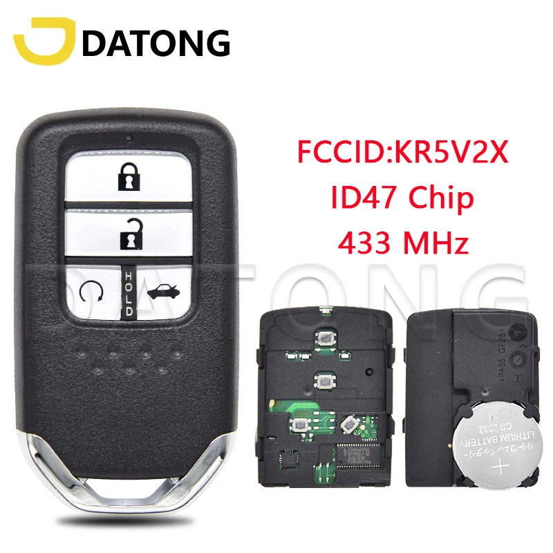 

Автомобильный Дистанционный ключ Datong World для Honda Civic Accord C-RV 2014-2017 KR5V2X ID47 433 МГц, сменная безключевая смарт-карта Go