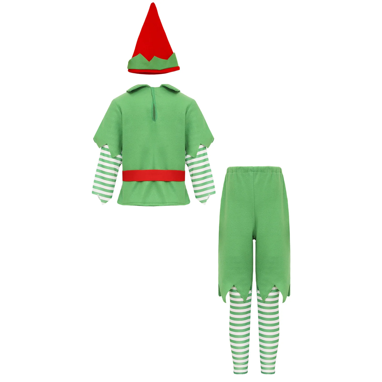 Kids Velvet Christmas Costume Set Christmas Elf Costume Long Sleeve Tops with Shorts Hat Waistband And Leg Warmer Costume Set