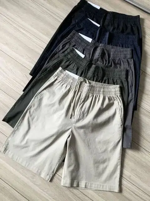 Men's Sporty Casual Shorts Summer New Elastic Waist Loose Fit Cotton Blend Fabric Pure Color mid Waist Elastic Band