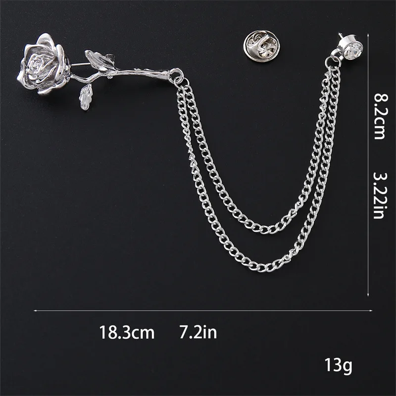 Neue Metall Rose Blume Brosche Strass Quaste Kette Anstecknadeln für Männer und Frauen Trendy Schmuck Anzug Hemd Abzeichen Zubehör – Detail 3