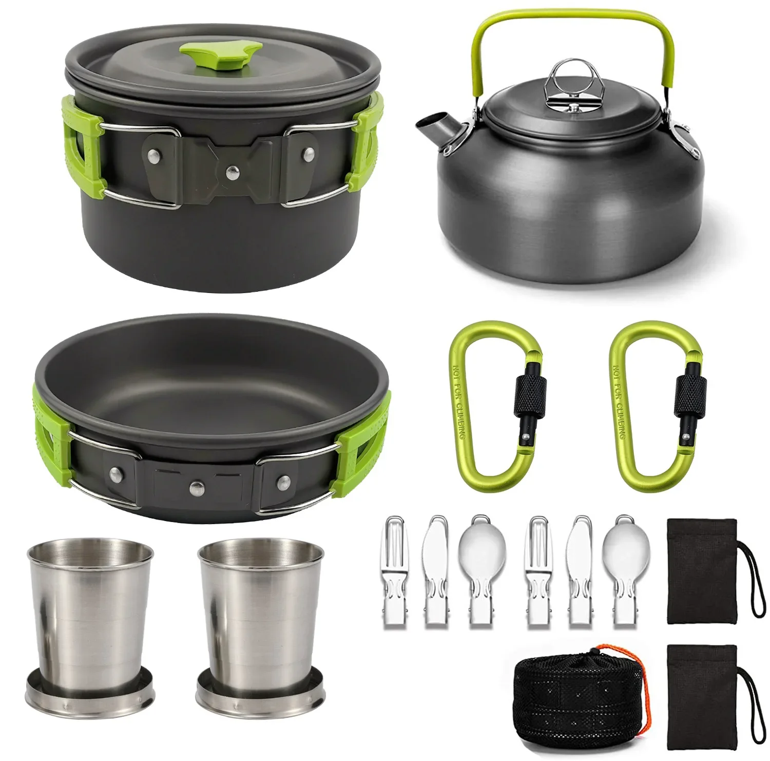 Imagem -02 - Outdoor Camping Conjunto Panelas Mosquetão de Cozinha Louça de Viagem Talheres Utensílios Caminhadas Piquenique Equipamentos Panelas 23 Pessoa