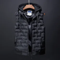 #3626 Black Grey Green Waistcoat Men Hat Detachable Autumn Winter Casual Vests For Men Warm Down Vest With Hood Sleeveless Coat