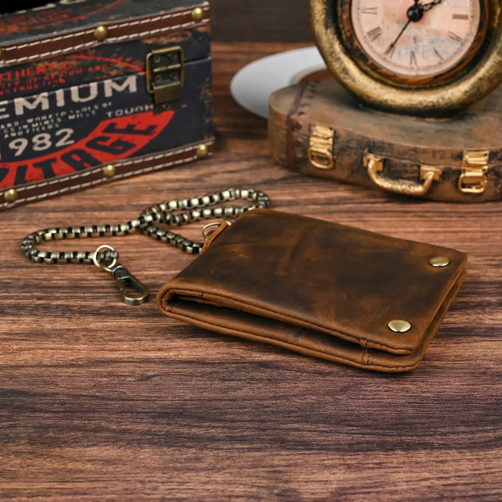 YETTIES Herren-Pull-Up-Geldbörse aus genarbtem Leder, kurzer Bifold-Reißverschluss mit abnehmbarer Kette, praktische Retro-Clutch für Herren – Detail 27