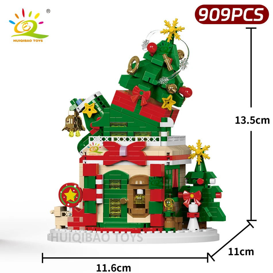 HUIQIBAO เด็ก Mini Christmas Tree Santa Claus House รุ่น Micro Building Block DIY Snowman อิฐของเล่นผู้ใหญ่เครื่องประดับของขวัญ