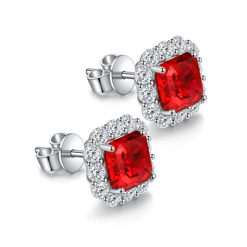 Ruif 925 Silver Light Luxury about 4.58ct Lab Grown Ruby Earrings for Women Jewelry Wedding Party Premium Gifts