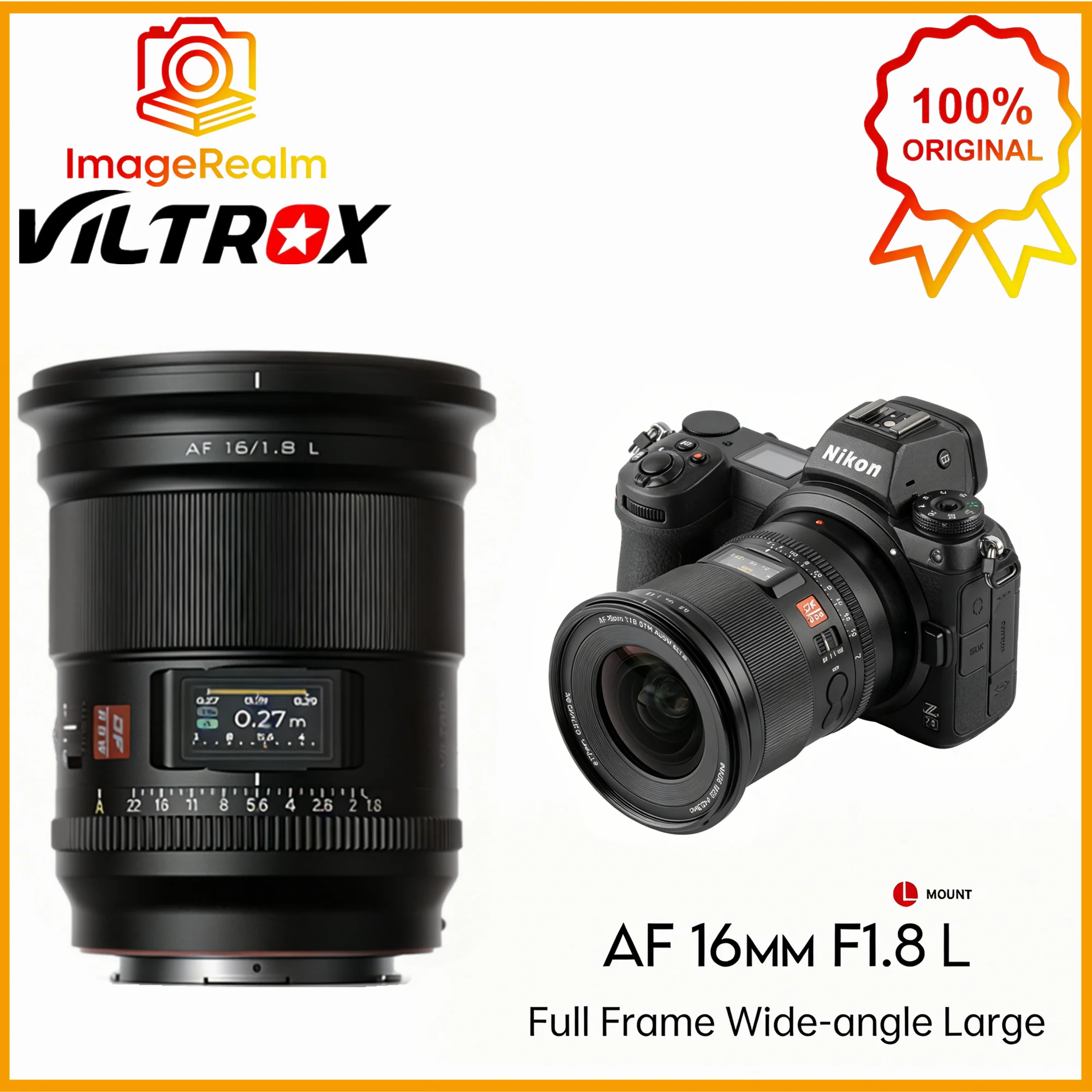 Lente Viltrox AF 16mm F1.8L de Gran Angular y Gran Apertura con Enfoque Automático para Montura L, Compatible con Leica SL2 SL3 LUMIX S1M2 SONY NIKON
