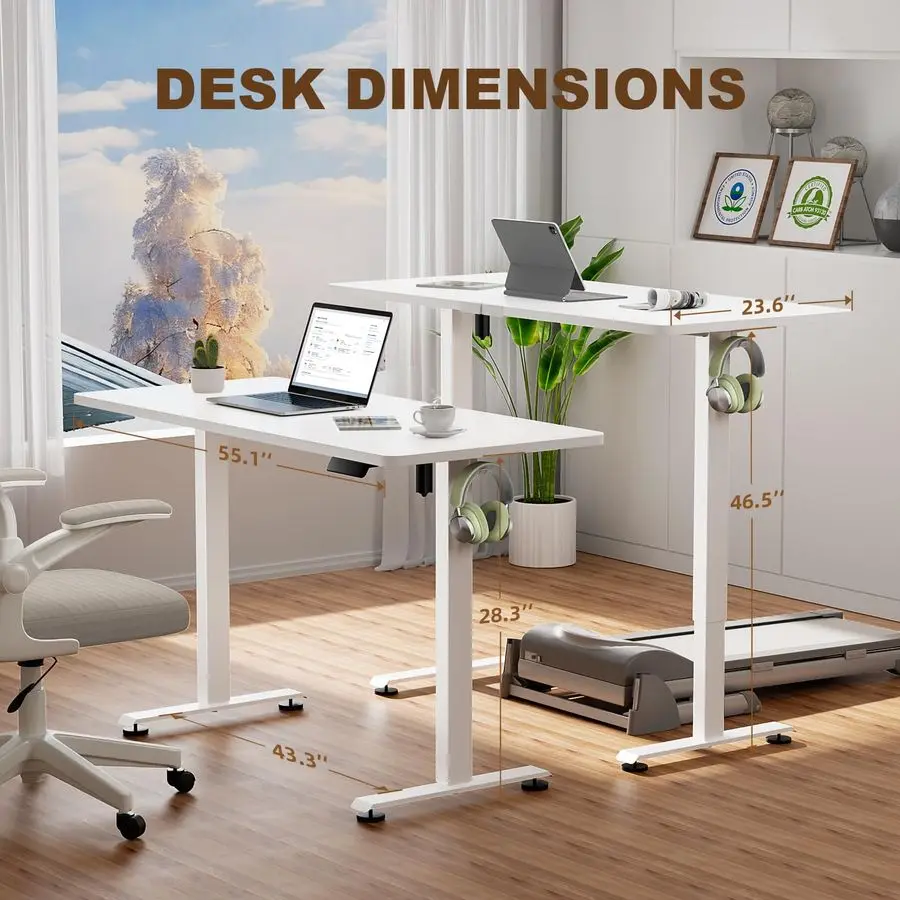 55 Inch Large Electric Standing Desk,Sit to Stand Up, Heights Adjustable, Work Home Office Computer Table for Study, Walking Pad