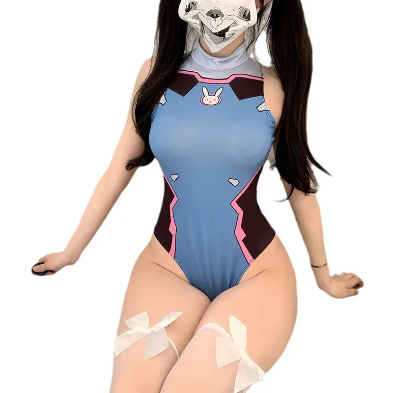 Anime Games Cosplay DVA Printed Sexy Costume for Women Anime Swimsuit Lingerie Bodysuit Swimwear Bathing Suit Open Crotch