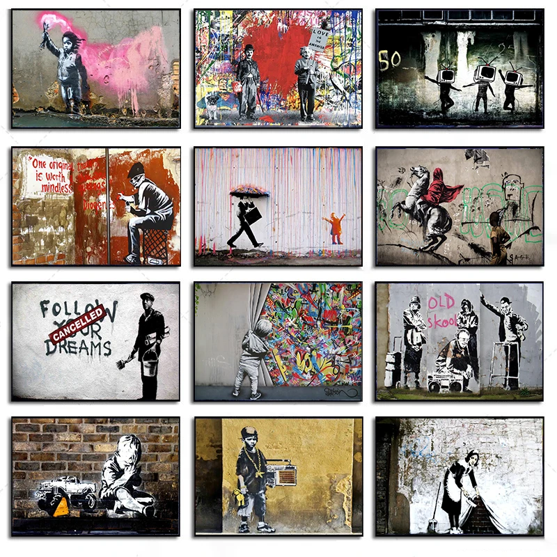 팝 그래피티 은행시 아트 스트리트 스타일 포스터, 캔버스 페인팅, HD 프린트, 재미있는 원숭이 벽 아트 사진, 현대 홈 룸 장식