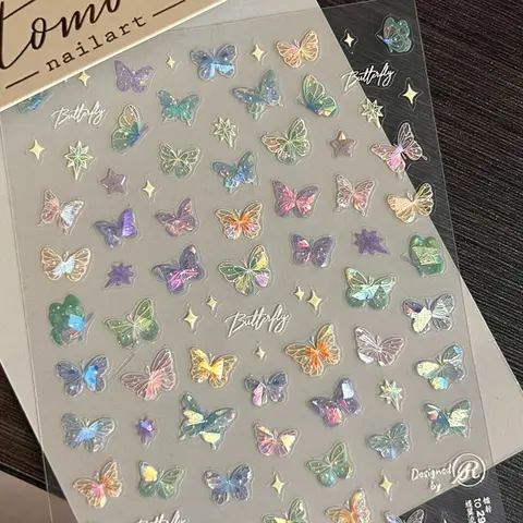 1/5set de pegatinas láser con serpentina de ala de mariposa a la moda, pegatinas para decoración de uñas en relieve avanzadas, pegatinas coloridas de hadas y mariposas