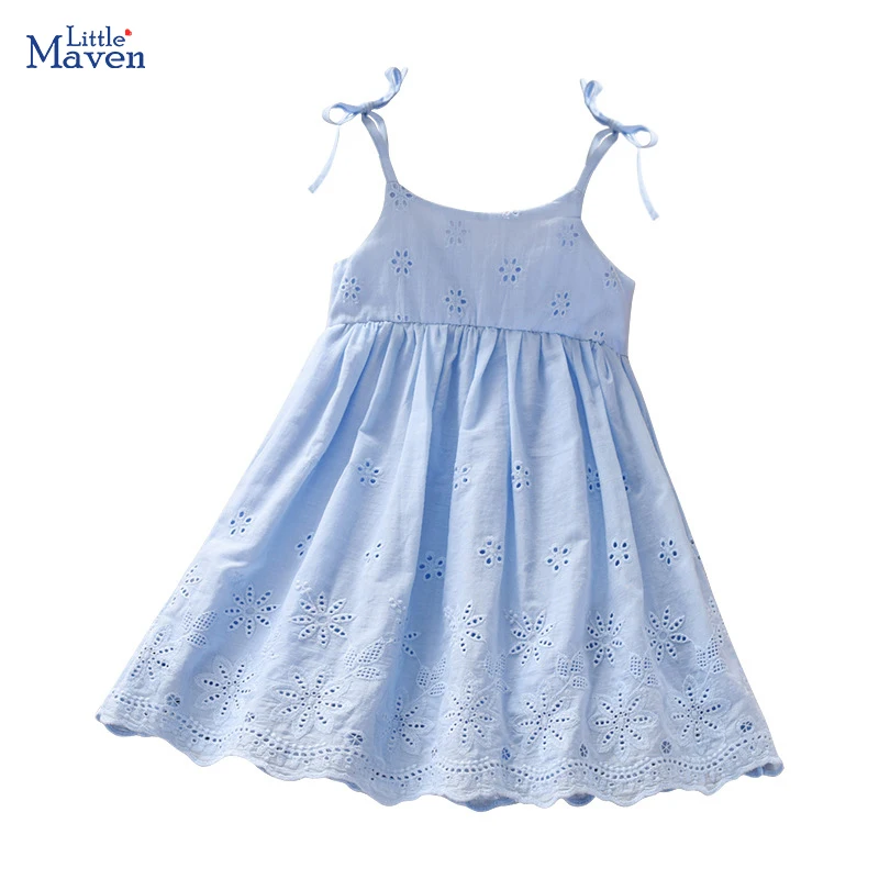 Little Maven 2024 Summer Kids Baby Girls Clothes Sleeveless Dresses Cartoon Flowers Children\'s Clothing Vestidos Cotton