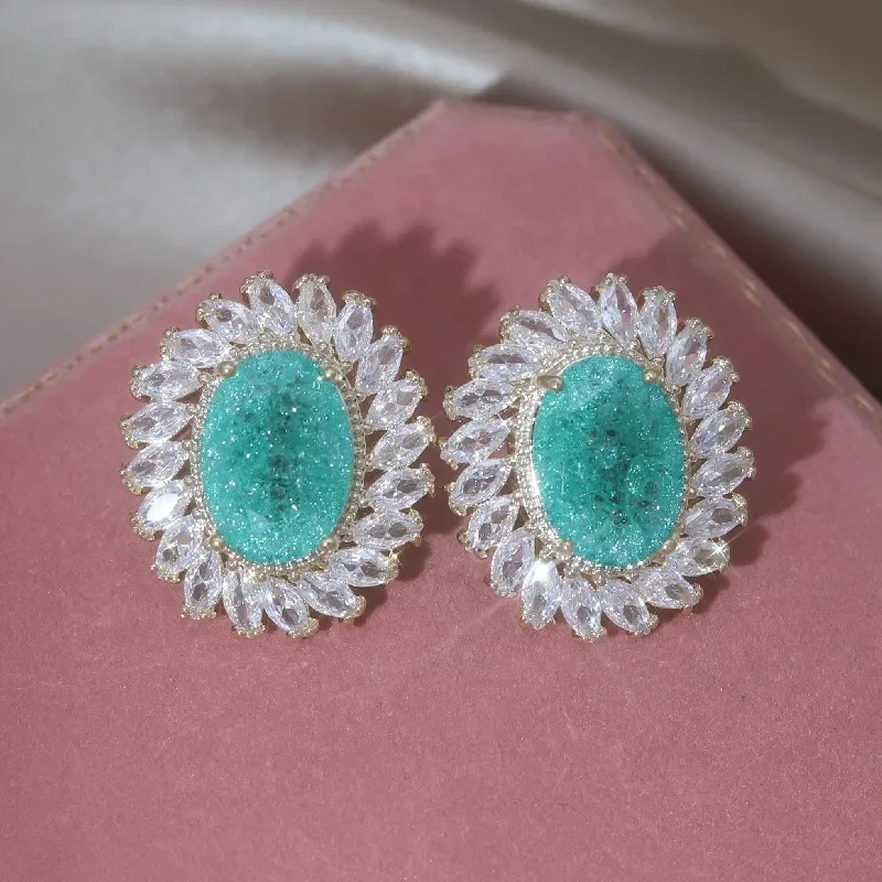 American new design fashion jewelry elliptical crack zircon earrings luxury women's evening accessories