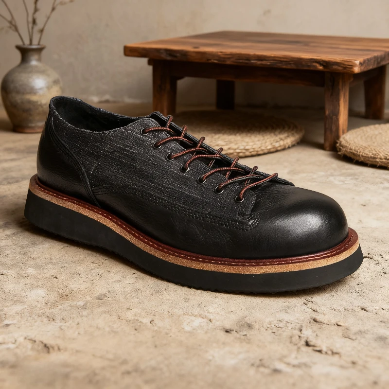 

Round Toe Lace Up Men Genuine Leather Casual Shoes Handmade Vintage Designer Men Platform Sneakers Chaussure Homme