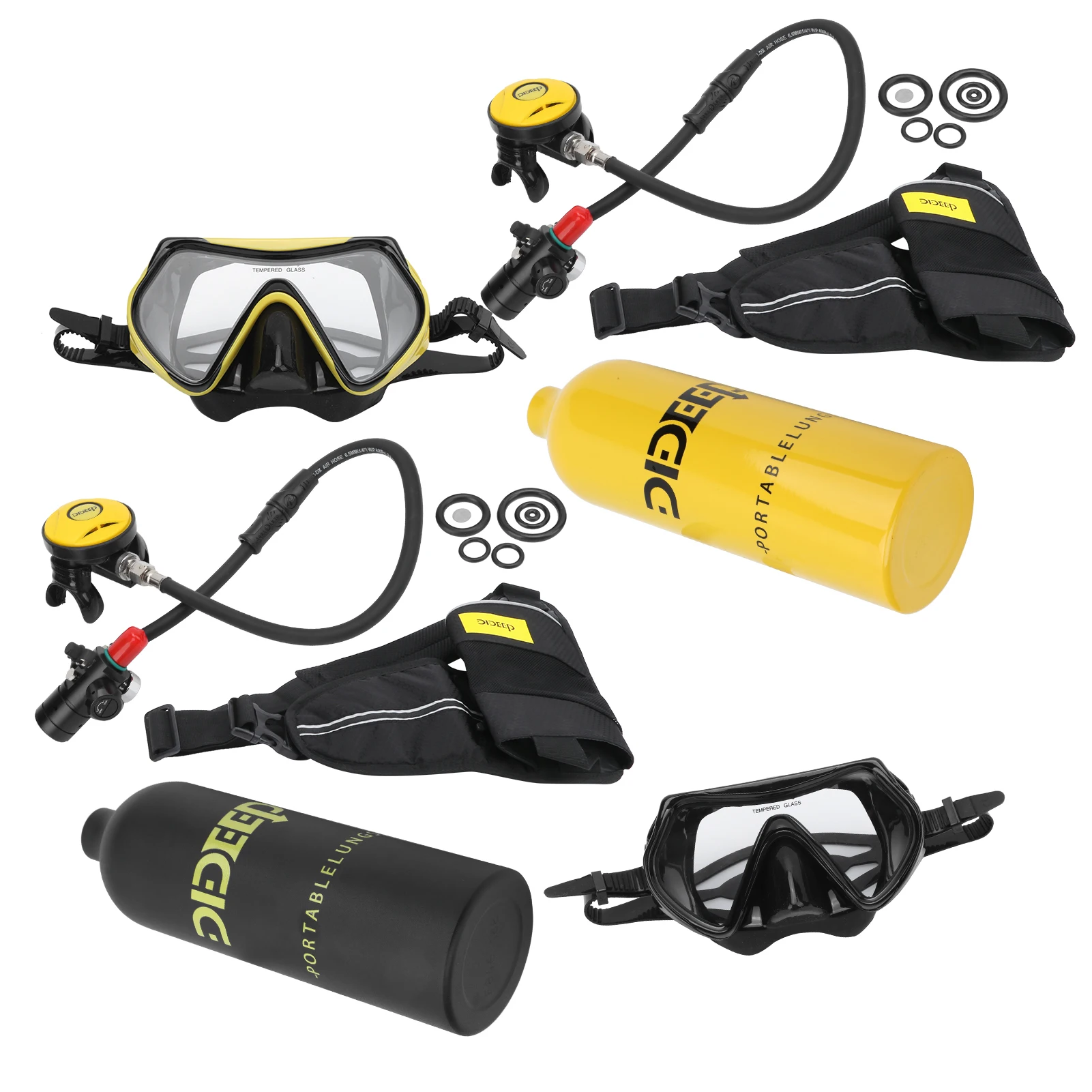 DIDEEP 1L Mini Scuba Tank Diving Set with Breather/Relief Valve/Scuba/Strap/Diving Goggles