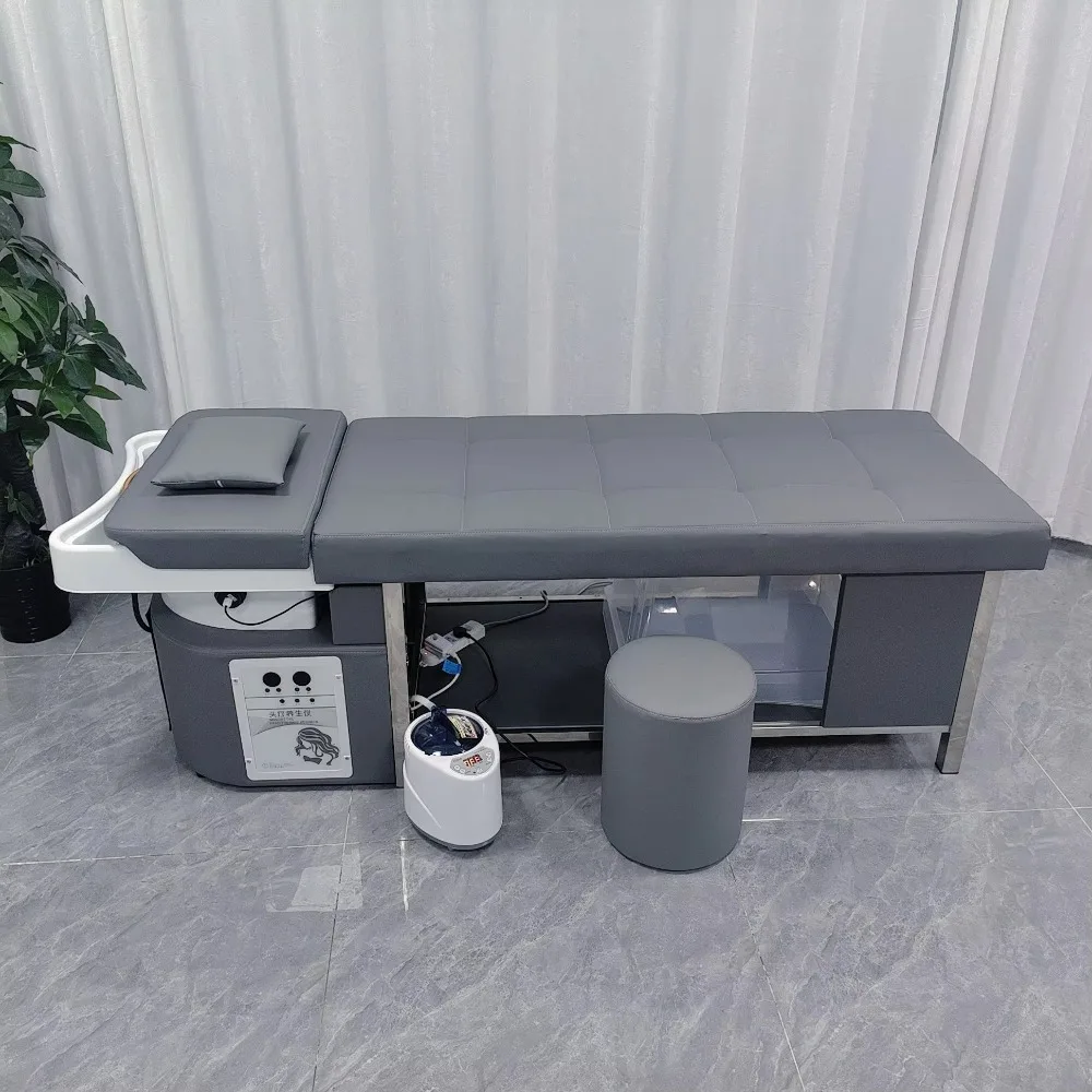 Professional Hair Washing Massage Table Shampoo Bowl Bed Spa Heated Head Water Shampoo Bed with Steamer