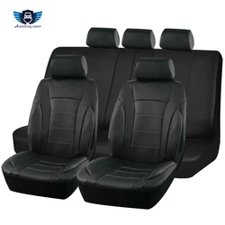 Black Universal Car Seat Covers Leather Splicing Carbon Fiber Car Accessories Interior  Seat Protector Cushion luxury