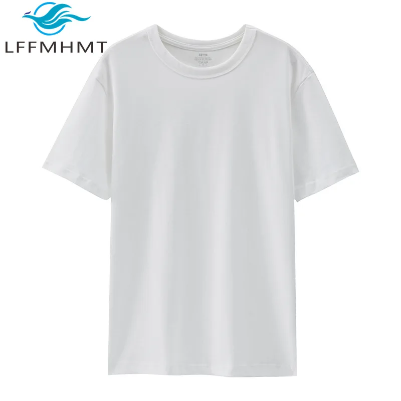 High Quality 40-50 Yarns 100% Long Staple Cotton Solid Color White T-shirt Summer Fashion Men Women Short Sleeve Casual Tee Tops