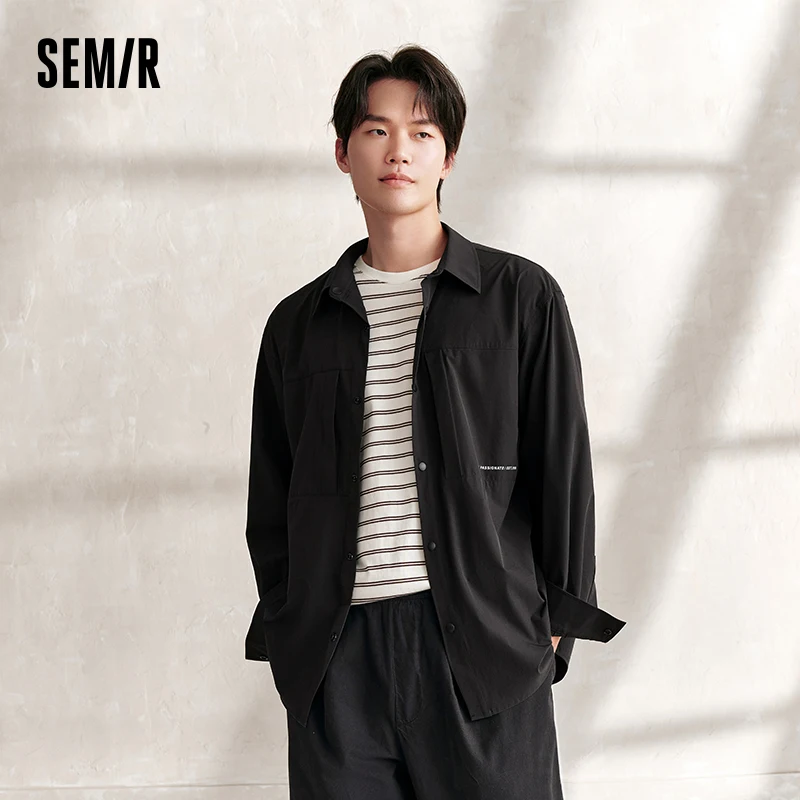 Semir 남성용 긴팔 셔츠, 주름 질감, 수분 흡수, 속건성 셔츠, 느슨한 불규칙 야외 상의, 신상