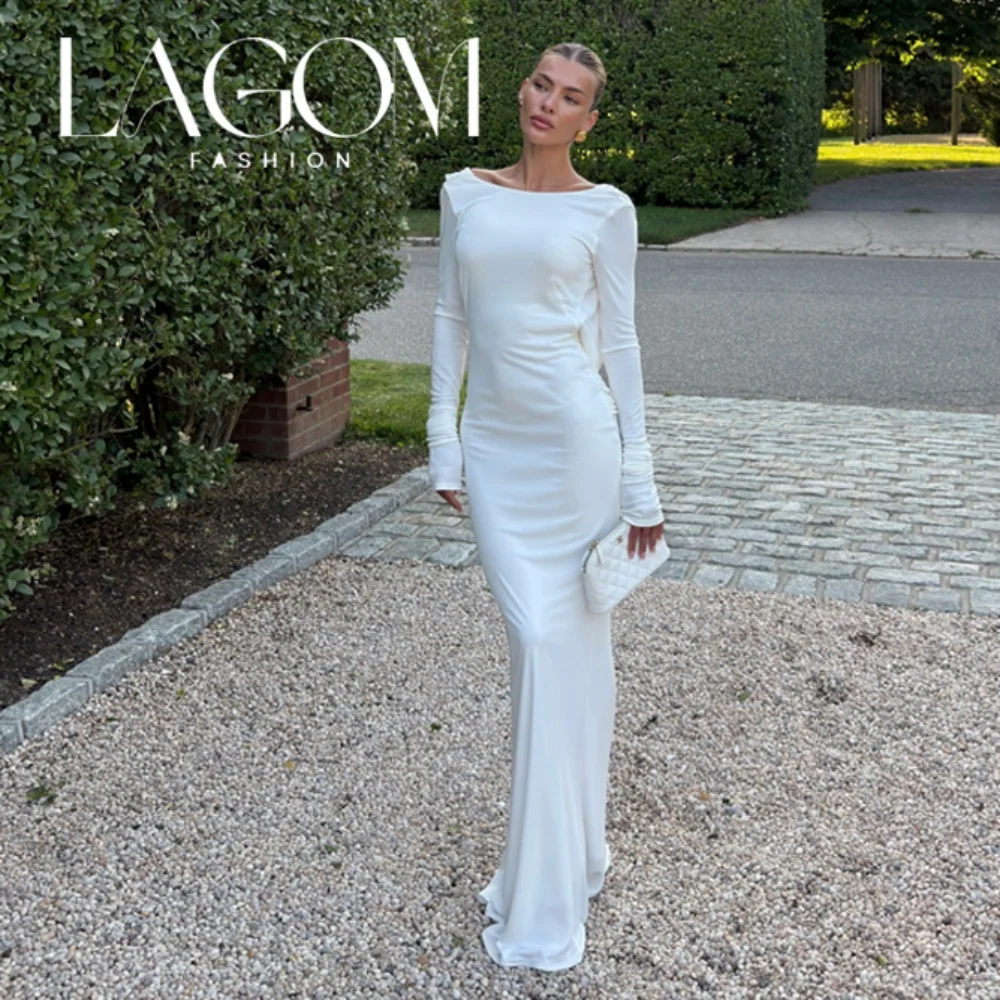 Lagom Elegant New Floor-Length Backless Mermaid Wedding Dress Bridal Gown Full Sleeve Exquisite Vestidos De Novia New Customized