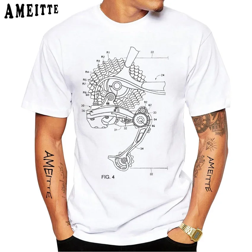 

New Summer Men Short Sleeve Anatomy Bike Gear Deconstructed Design T-Shirt Funny Bicycle Print Boy Casual Tops Cool Man Tees