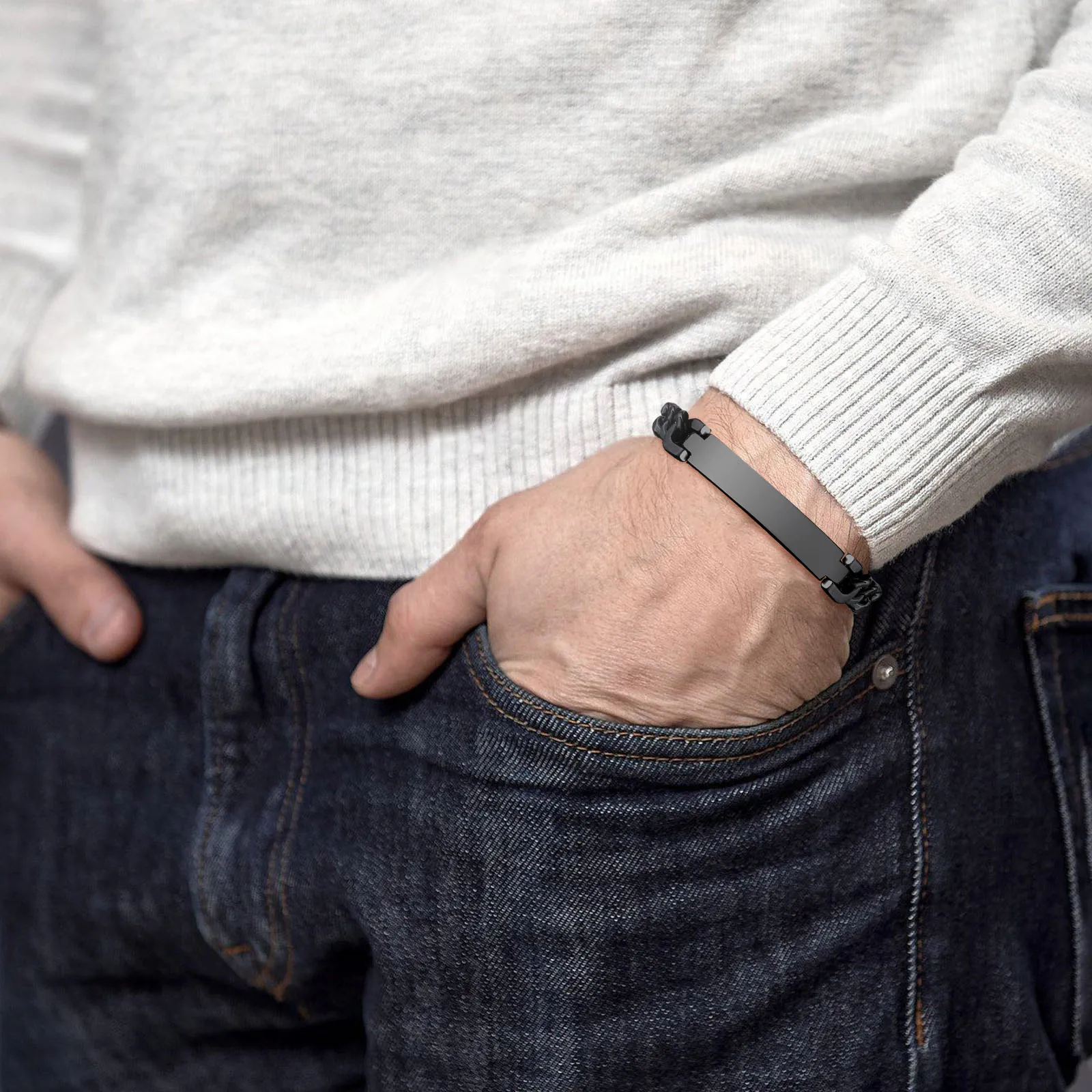 Bracelet gourmette en acier inoxydable pour homme, jonc personnalisé, barre personnalisée avec noms, initiales, date, document argenté, bijoux