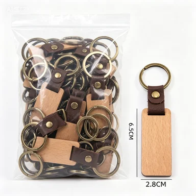 100 stuks Blanks Hout PU Lederen Sleutelhangers Houten Sleutelhangers Laser Gegraveerde Sleutelhangers voor Auto Ornament Geschenken DIY Accessoire Naamplaatje