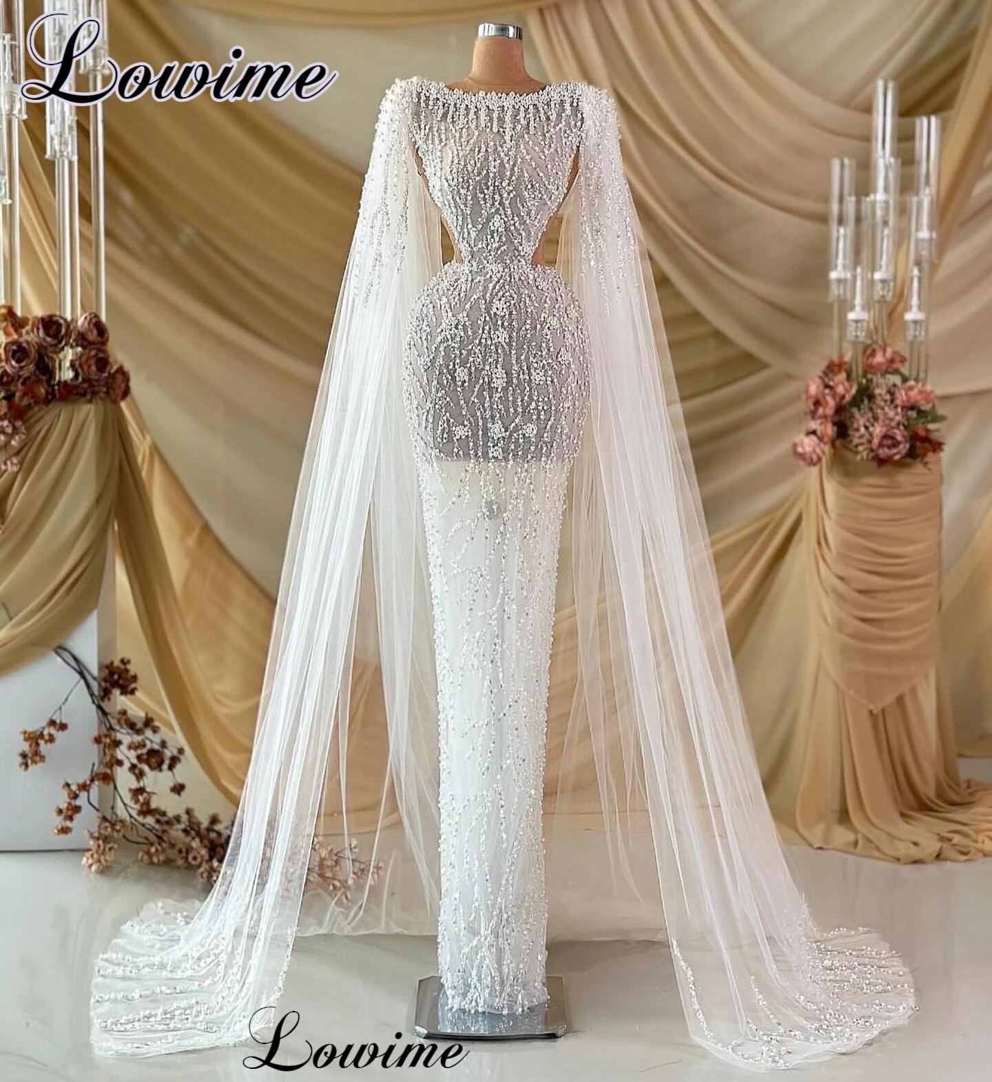 Newest Ivory Celebrity Dresses With Pearls Designer Special Evening Dresses Mermaid Vestidos De Gala Wedding Party Gowns