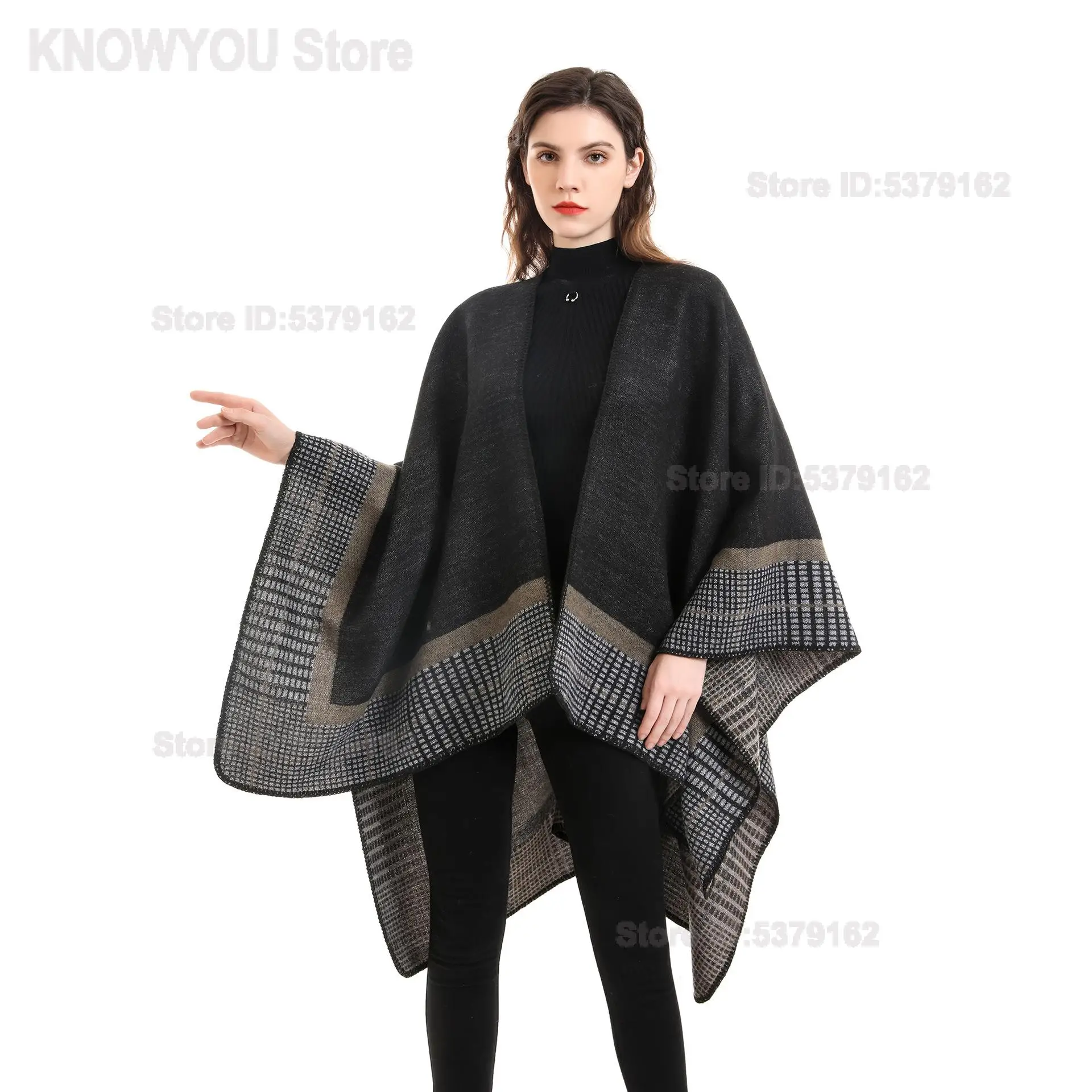 

Faux Cashmere Acrylic Striped Square Shawl Women Sun Protection Travel Air Condition Poncho Cape Wrap 2026 Autumn Winter