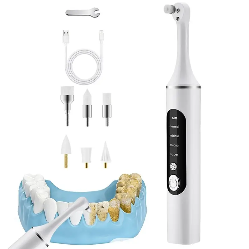 A83G-LED Light Rechargeable Electric Tooth Polisher With 6 Brush Heads Tartar Removal Teeth Whitening Plaque