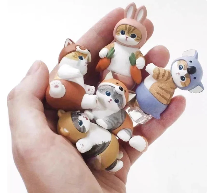 In Stock Mofusand Cute Cat Wearing Rabbit Head Cover Blind Box Handmade Model Toy Doll Desktop Ornament Healing Gift