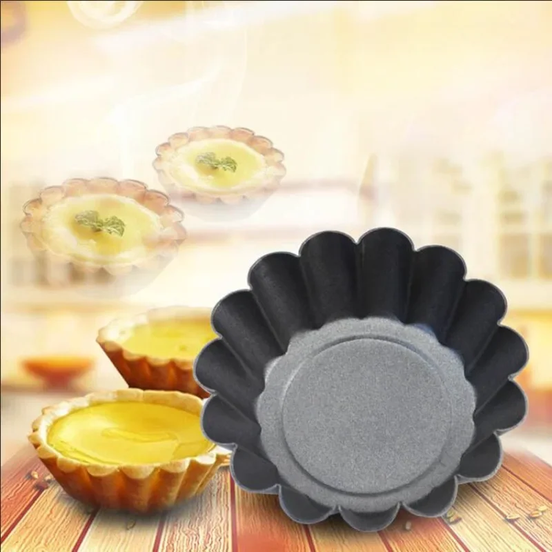 6.5cm Nonstick Fluted Round Chrysanthemum Shape Carbon Steel Egg Tart Pudding Molds Pie Pan DIY Egg Tart Baking Tool