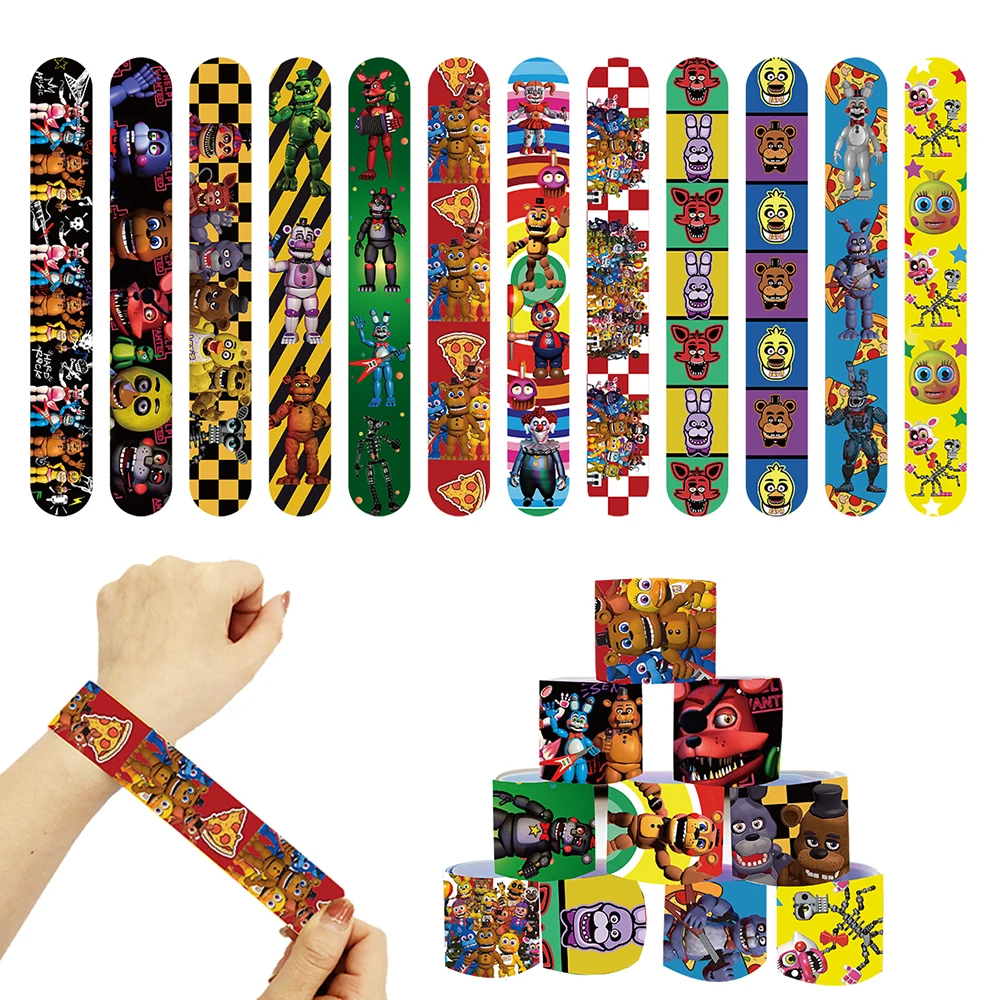 FNAF Five Nights Freddyed Snap Bracelets Pinata Toy Loot/Party Bag Fillers Slap Wristband for Kid Boy Girl Birthday Party Favors