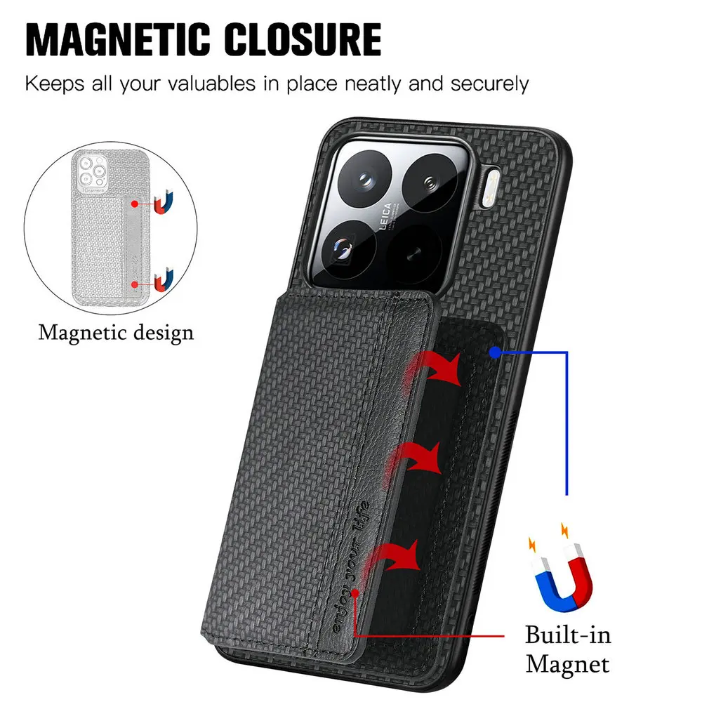 RFID Magnet Card Leather Case for Xiaomi 15 14T Pro 13T 12T 11T 10T 11 Lite 13 T 14 T13 12X 11Lite NE 5G Wallet Cover Back Funda