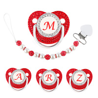 Red Pacifier Newborn Dummy Luxury Pearls Clip Chain Set Letters Infant Soother Baby Shower Gift Silicone Toddler Teether