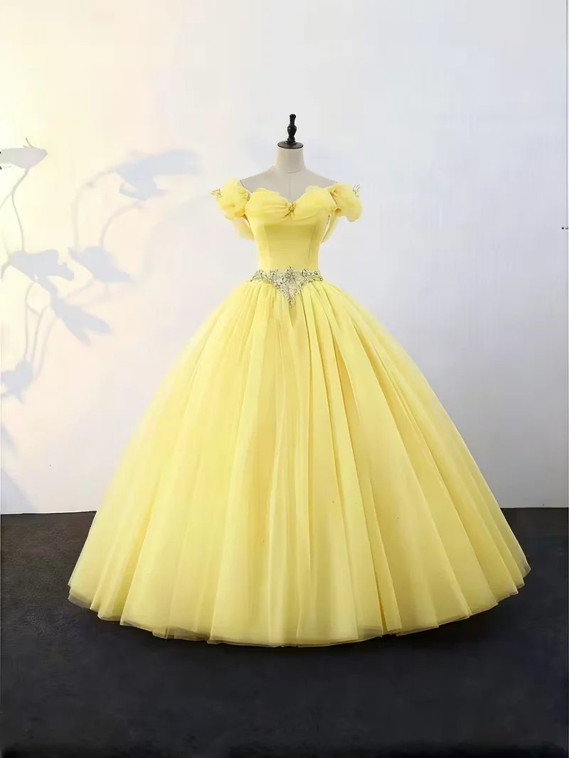 

Customized 2025 Sweet Off Shoulder Wedding Dress Sweet Dress Fluffy Tulle Ball Dress Women's Makeup Ball Wedding Dress