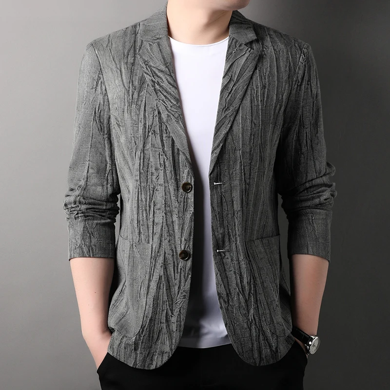 Pring and Summer 2024 New Young Men\'s Suit Fashion Casual Coat Fabric Composition 88.2% Ramie 11.8% Cotton  Blazer Men  M-3XL