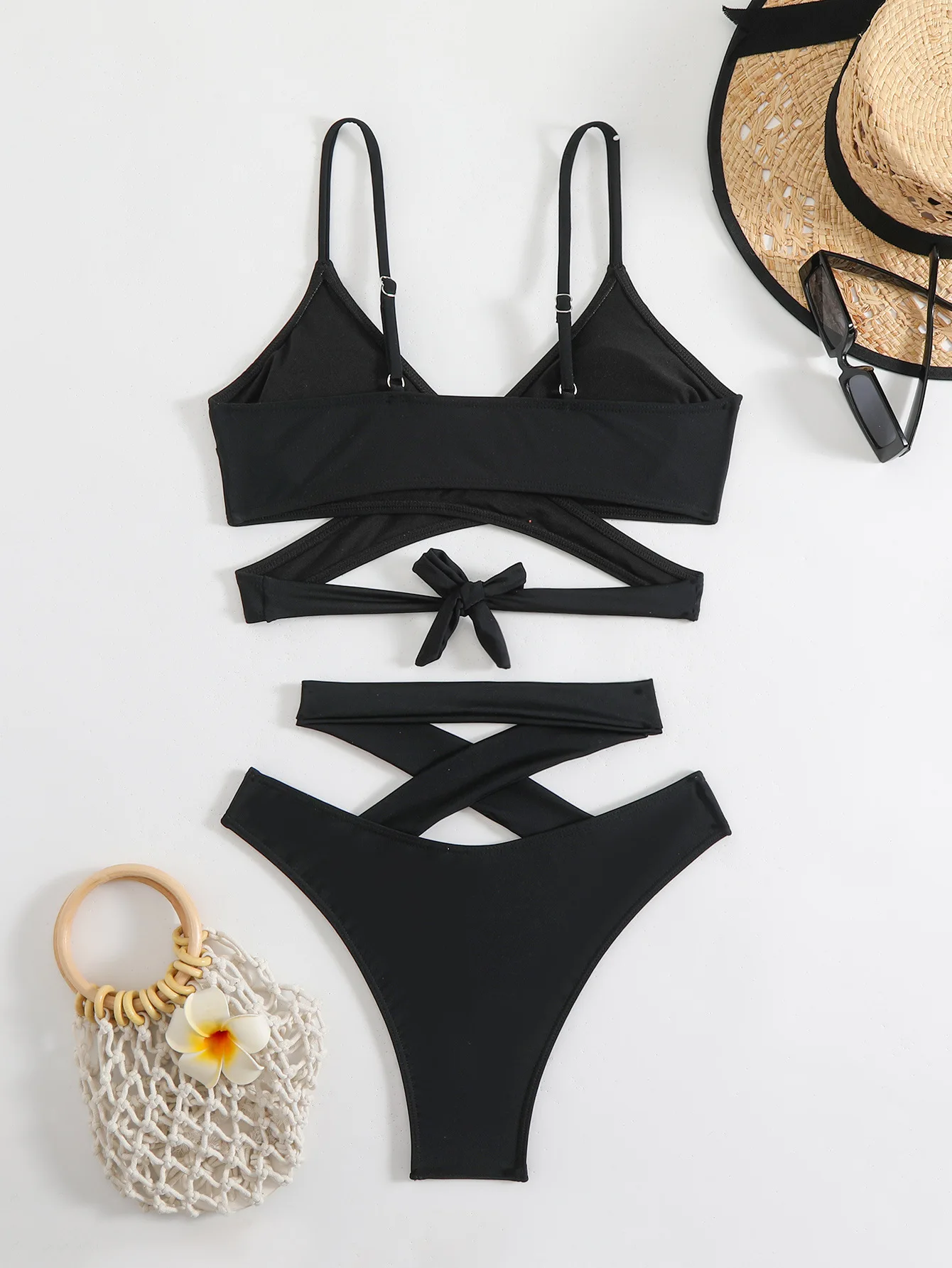 Sexy croix licou Push Up maillot de bain Bikini femmes évider pansement 2 pièces maillot de bain taille haute maillot de bain femme vêtements de plage