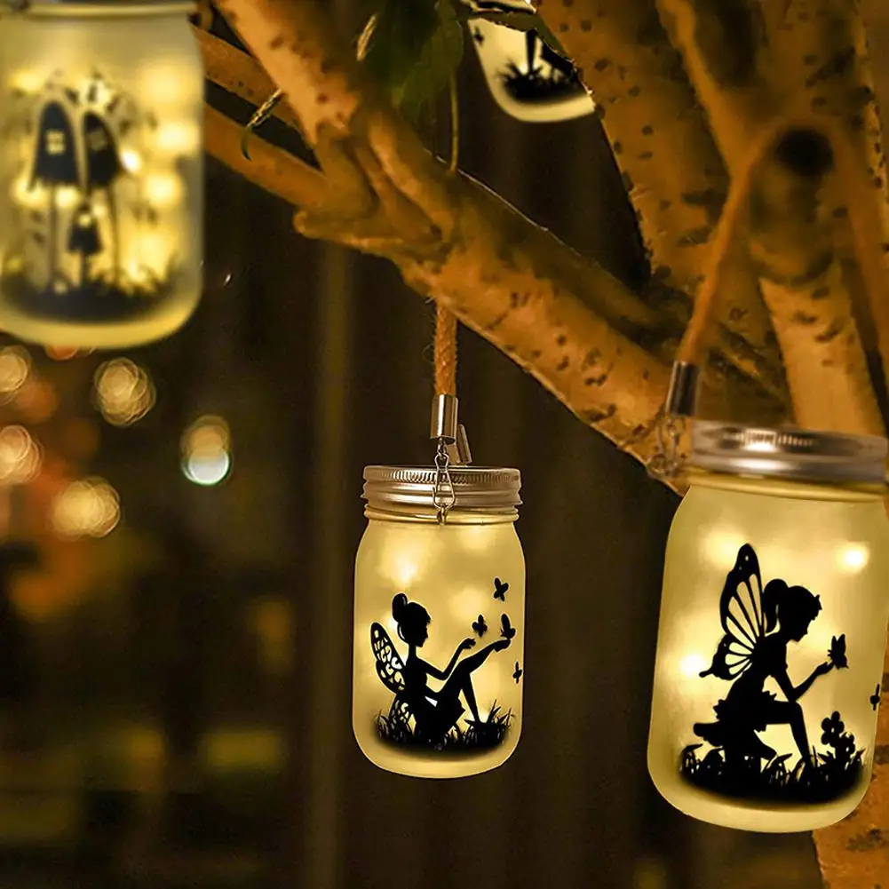 Portable Solar Lamps Outdoor Hanging Glass Jar Fairy Lantern Waterproof Camping Night Lights for Garden Backyard Lawn Tree Decor