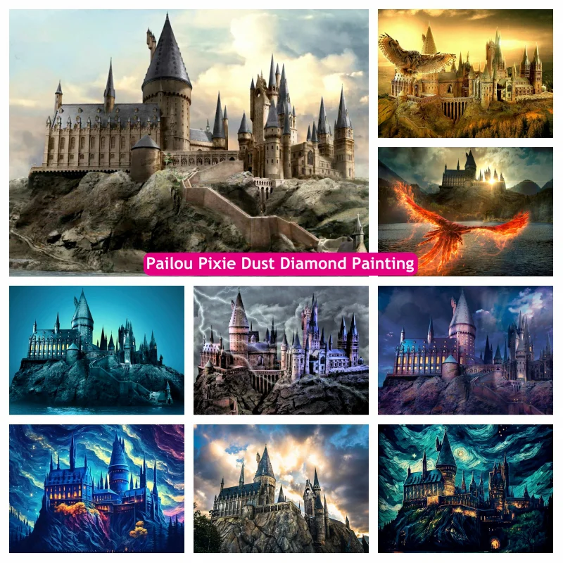 Fantasy Magic School Castle 5d Diamond Painting AB Drills Wizarding World Landscape Cross Stitch Mosaic Room Decor