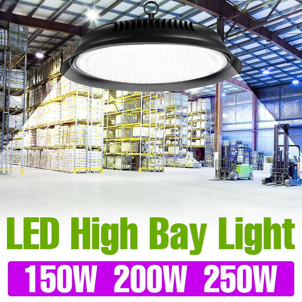 

250W LED Indoor Ceiling Lamp Garage Light Spotlight For Warehouse Workshop Industrial Lighting No Ficker With Hook US/EU Plug