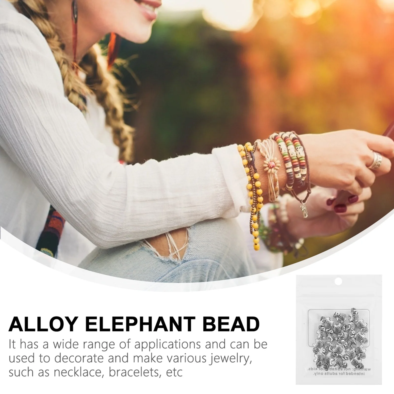 

40Pcs Elephant Bracelet Accessories Alloy Vintage DIY Jewelry Beads for Necklace Earring Pendants DIY Supplies