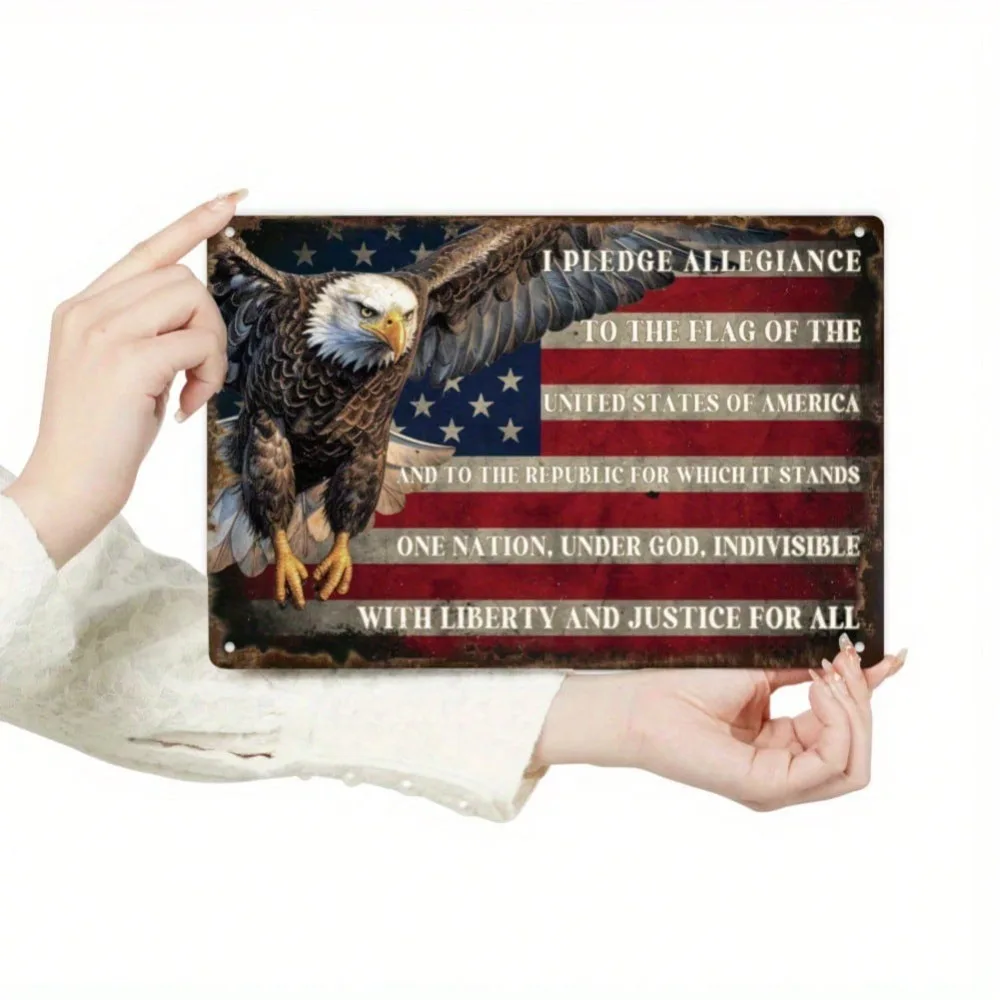 1pc Pledge Allegiance Vintage Metal Tin Sign 11.8x11.8 Inches Patriotic Wall Art Decor for Home Office Man Cave Farmhouse