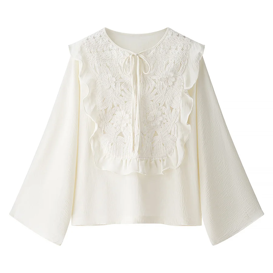 BSK&TRAF2025 new summer women's clothing casual simple fashion temperament versatile lace splicing lace shirt top + skirt