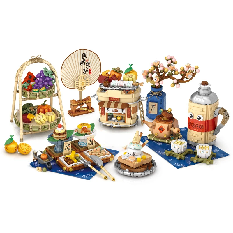 LOZ Small particle building blocks simulation tea set assembly model children's educational toy boy and girl