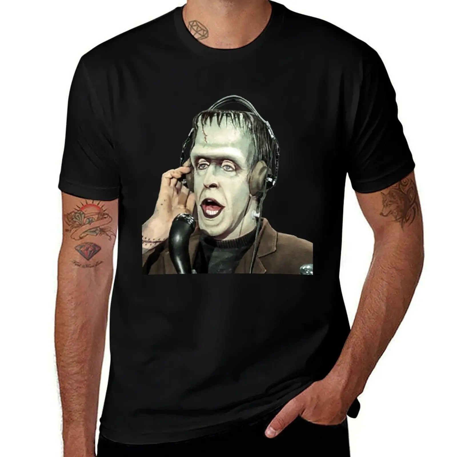 Herman Munster at the radio T-Shirt Moisture Wicking Quick Dry Tee T-Shirt