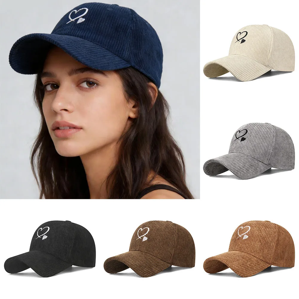 

Adjustable Sun Hat Little Love Heart Embroidered Couple Corduroy Baseball Cap Peaked Cap Outdoor Casual Cap Women Men Unisex Hat