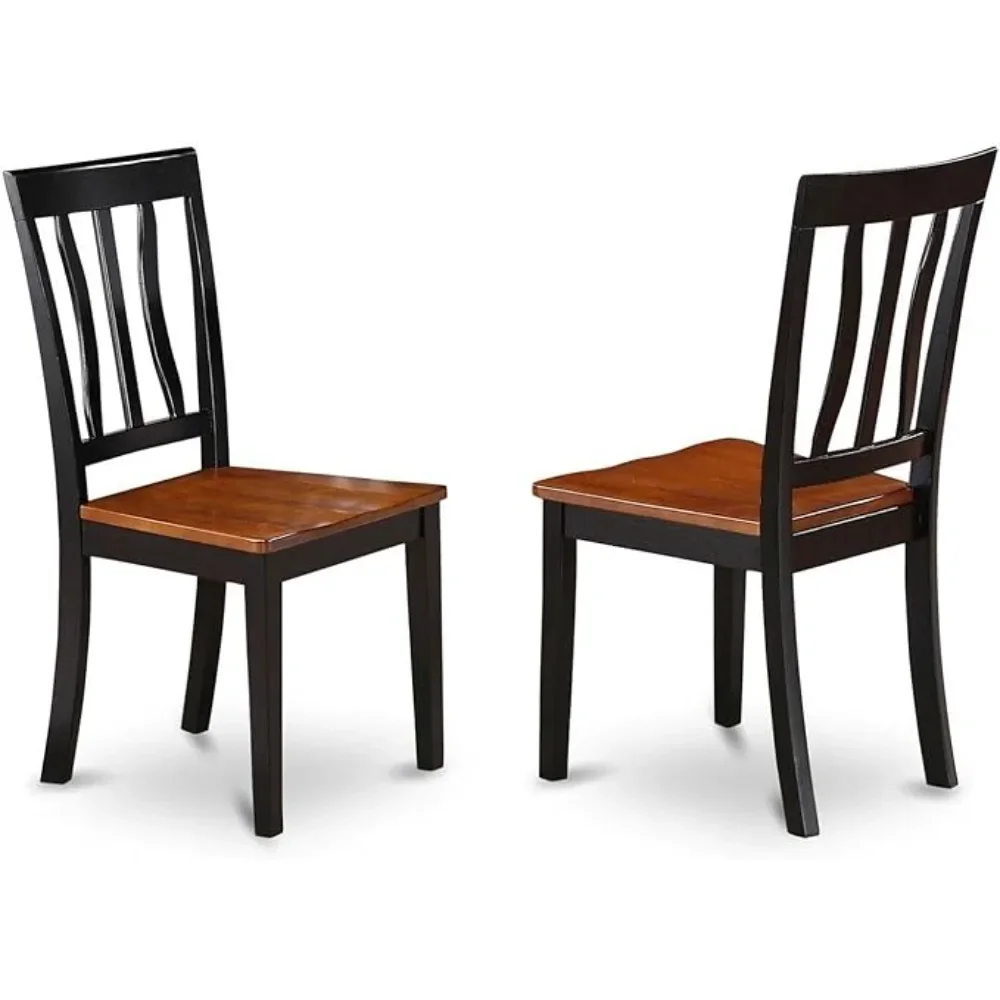 Antique Kitchen Dining Slat Back Wooden Seat Chairs, Set of 2, Black & Cherry