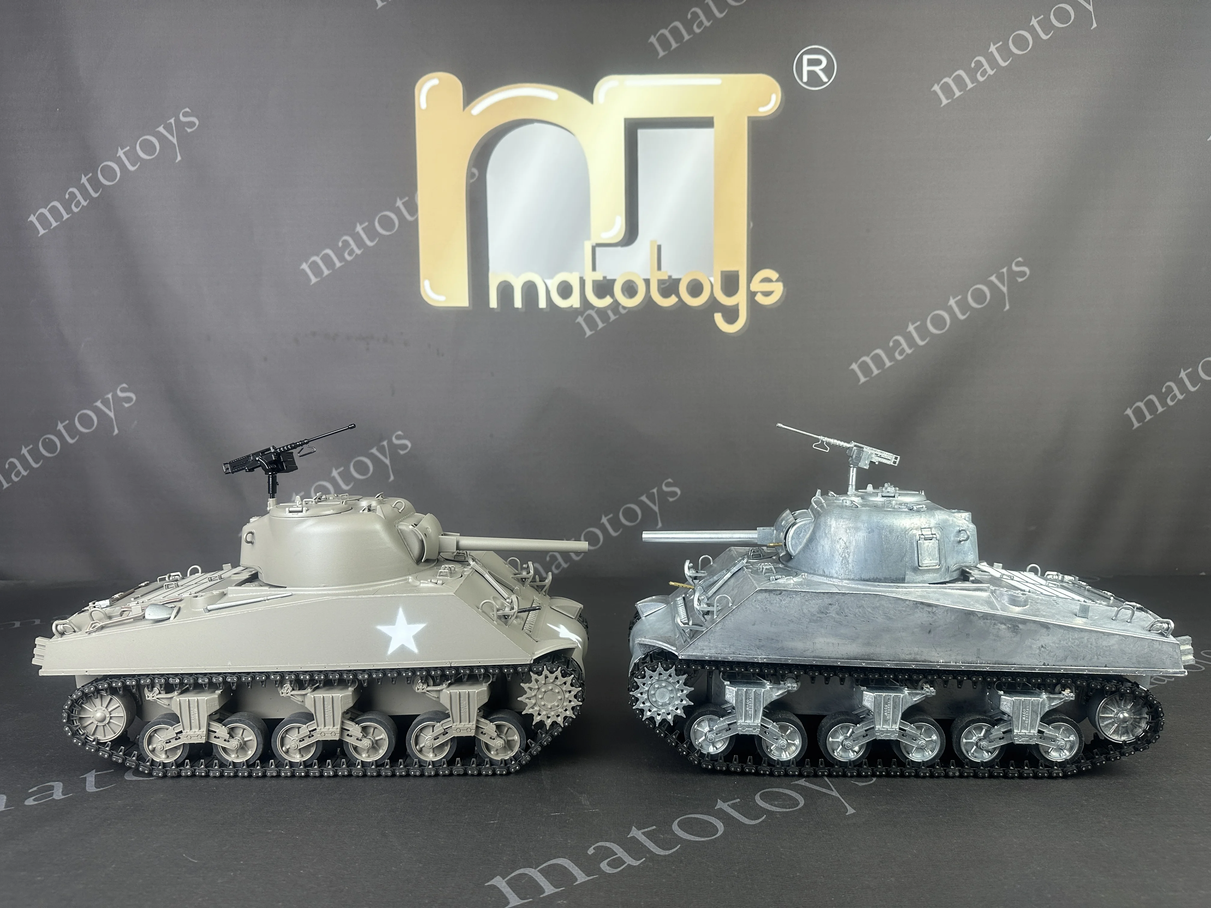MATO World War II M4A3(75)W Sherman 100% Complete Metal Remote Control Recoil Barrel Infrared Battle Tanks 1/16 Scale