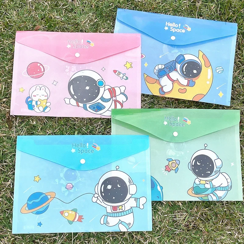 1Pc A4 Random Color Cute Cartoon Astronaut PVC Hasp File Folder Student Test Paper Exercise Book Organizer Office Document Bag